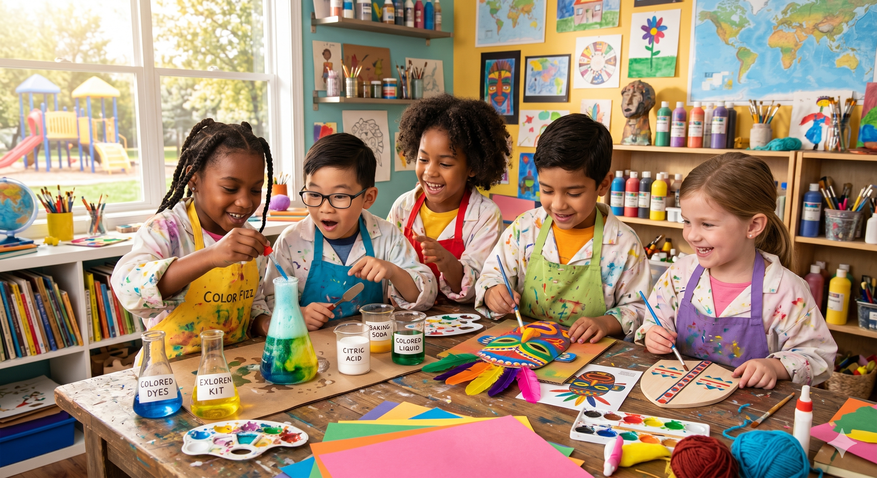 泡と色の実験を楽しむサイエンスアート体験のイメージ